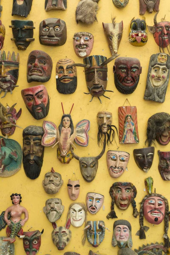 Mexico Masks displayed on shop wall